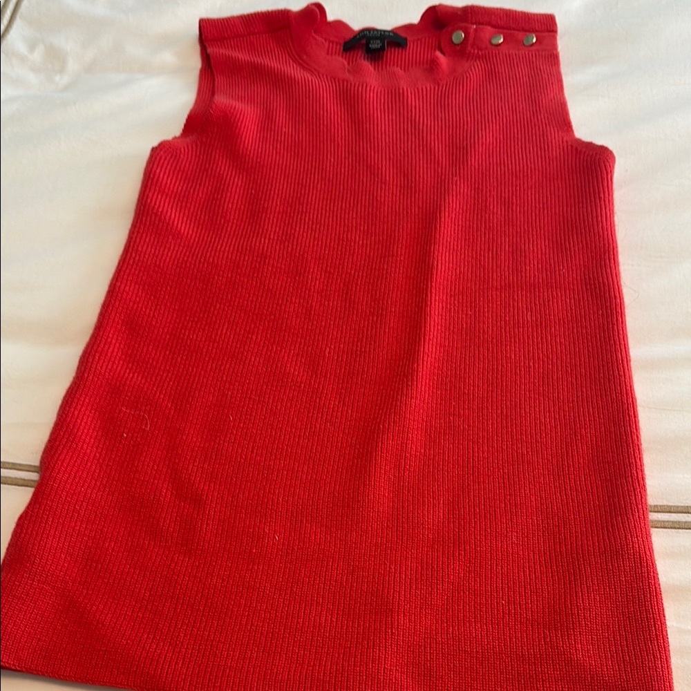 Ann Taylor Red Knit Top with Scallop Neckline